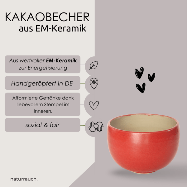 KAKAOBECHER aus EM-Keramik I Herz (rot)