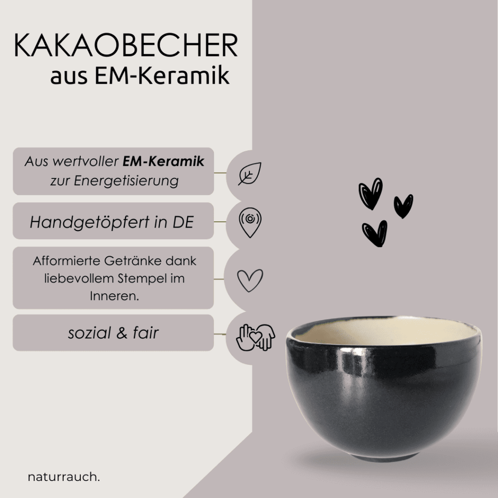KAKAOBECHER aus EM-Keramik I Herz (schwarz)